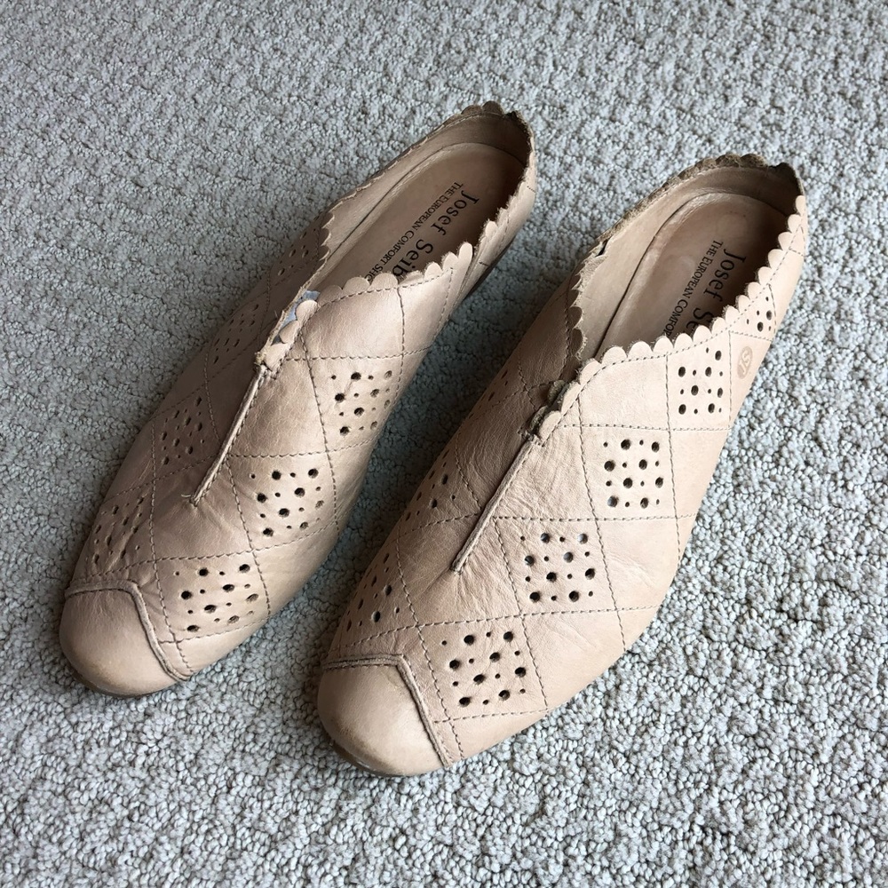 Josef Seibel Beige Leather Slip-On Mules